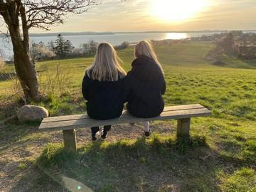 To veninder sidder på en bænk